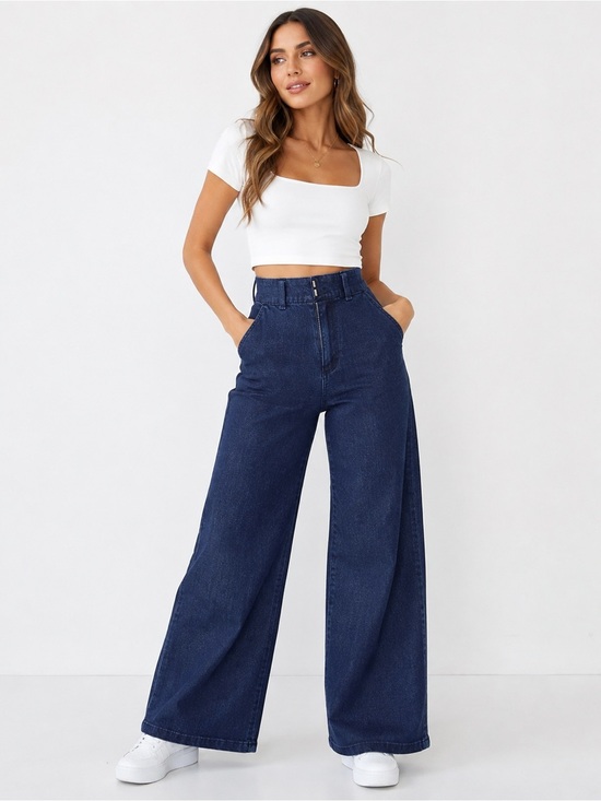 Uniqlo Denim - UNIQLO Wide Trouser Jeans High Rise Wide Leg Navy Size S